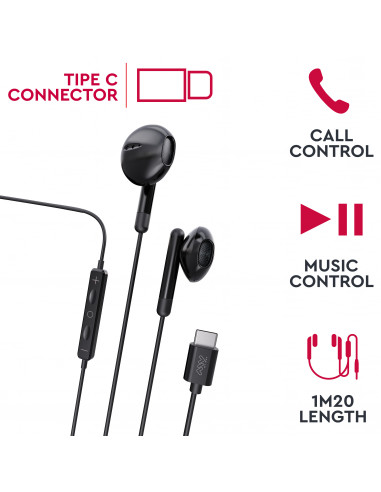 myway auriculares est reo tipo C con micr fono negro