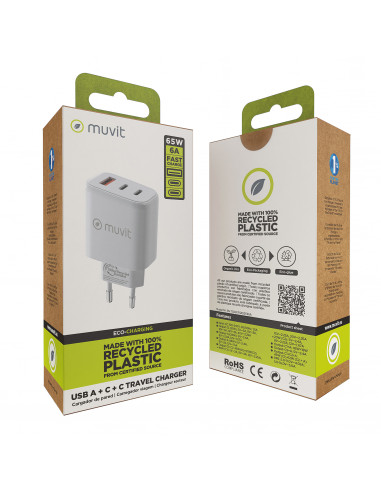 muvit for change cargador de pared 1 USB 12W+1 Tipo C PD 45W blanco