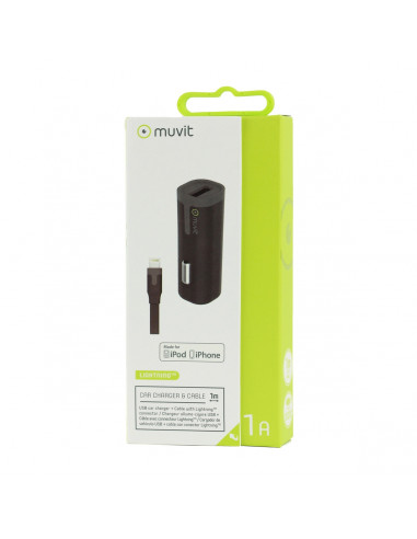 muvit for change pack cargador coche Tipo C PD 20W + cable tipo C a  lightning MFI 3A 1m negro
